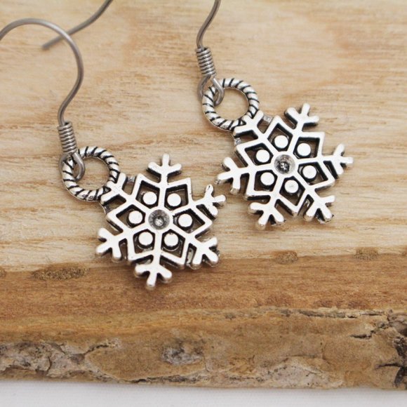 Small Snowflake Charm Earrings - Picture 3 of 8